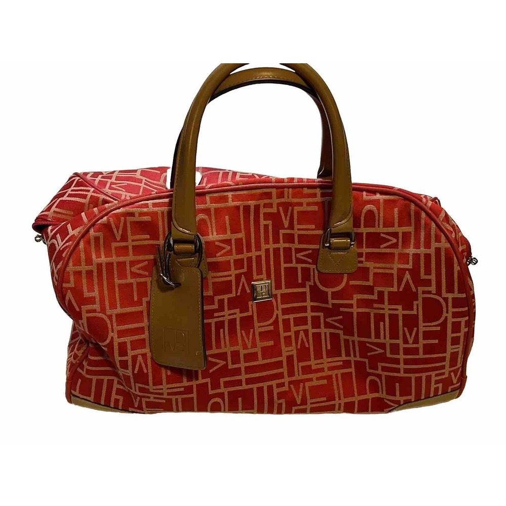 Diane Von Furstenberg DVF Big Duffle Bag Weekend Overnight Travel Bag Red & Tan